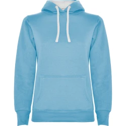 Moteriškas šviesiai mėlynas/baltas džemperis su gobtuvu Urban women