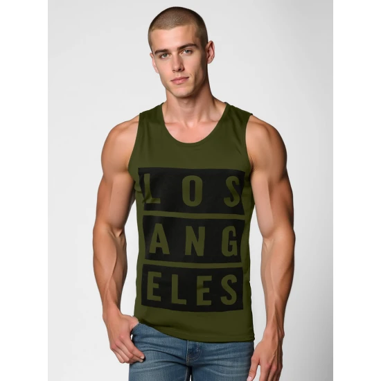 Vyriški tamsiai žali marškinėliai Los Angeles Marškinėliai su užrašais