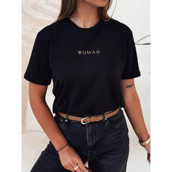 Moteriški juodi marškinėliai Woman Marškinėliai su užrašais