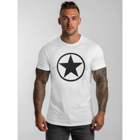 Vyriški baltos spalvos marškinėliai Star Marškinėliai su užrašais