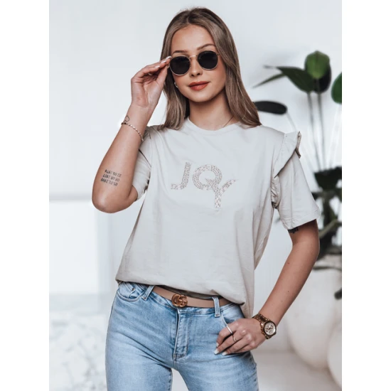 Moteriški šviesiai pilki marškinėliai Joy Marškinėliai su užrašais