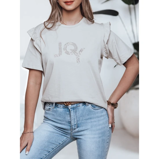 Moteriški šviesiai pilki marškinėliai Joy Marškinėliai su užrašais