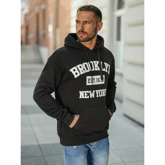 Vyriškas juodas džemperis Brooklyn Vyriški džemperiai su gobtuvu