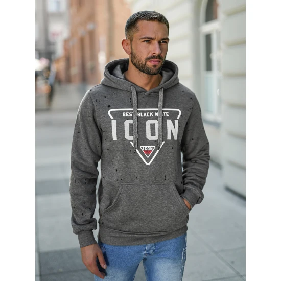 Vyriškas pilkas džemperis Best Vyriški džemperiai su gobtuvu