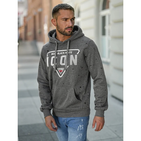 Vyriškas pilkas džemperis Best Vyriški džemperiai su gobtuvu