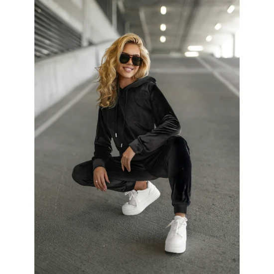 Moteriškas juodos spalvos veliūrinis kostiumas Homey Moteriški komplektai