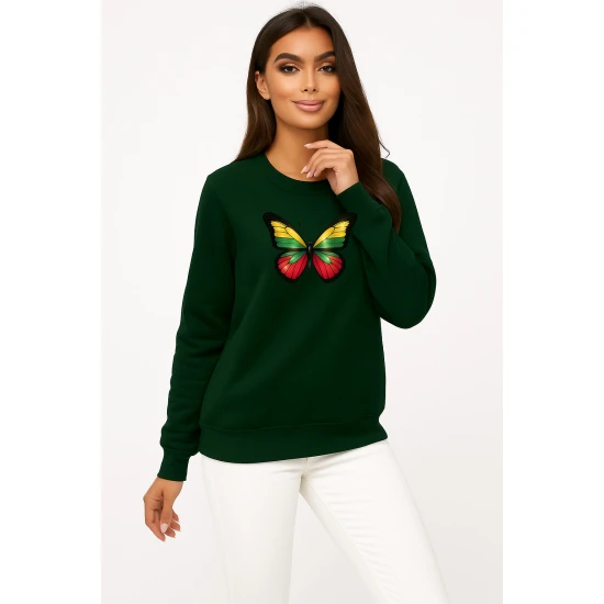 Moteriškas tamsiai žalias džemperis be gobtuvo Drugelis LT Džemperiai su gobtuvu