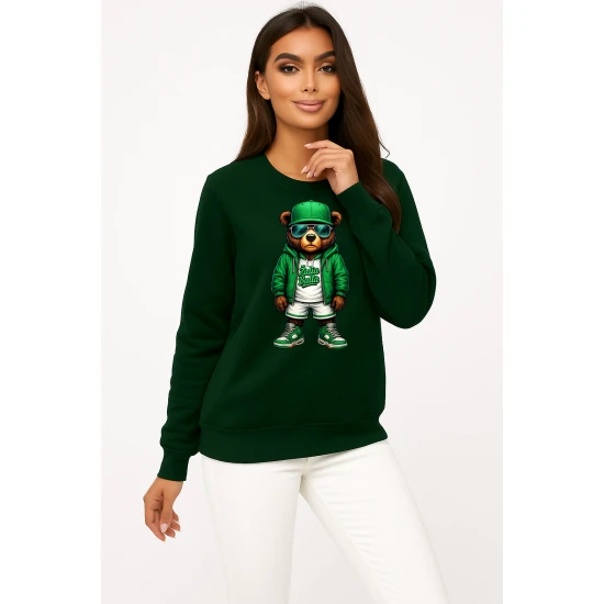 Moteriškas tamsiai žalias džemperis Meškinas be kamuolio Džemperiai be gobtuvo