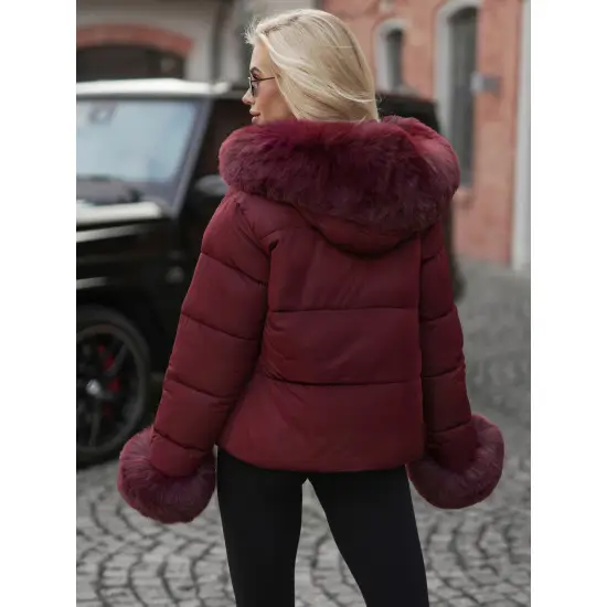 Moteriška žieminė bordo spalvos striukė su kailiuku Evin Striukės
