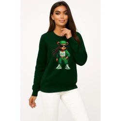 Moteriškas tamsiai žalias džemperis be gobtuvo Meškutė