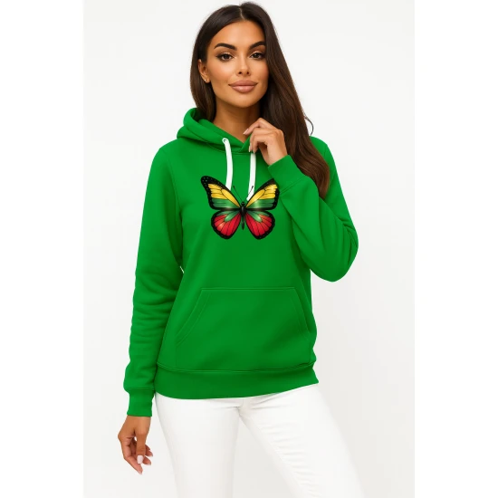 Moteriškas žalias džemperis Drugelis LT Džemperiai su gobtuvu