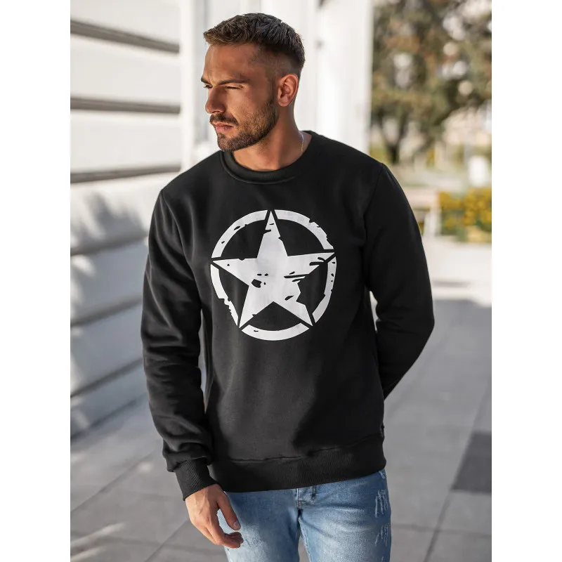 Miesten musta Military star pusero Huputtomat puserot