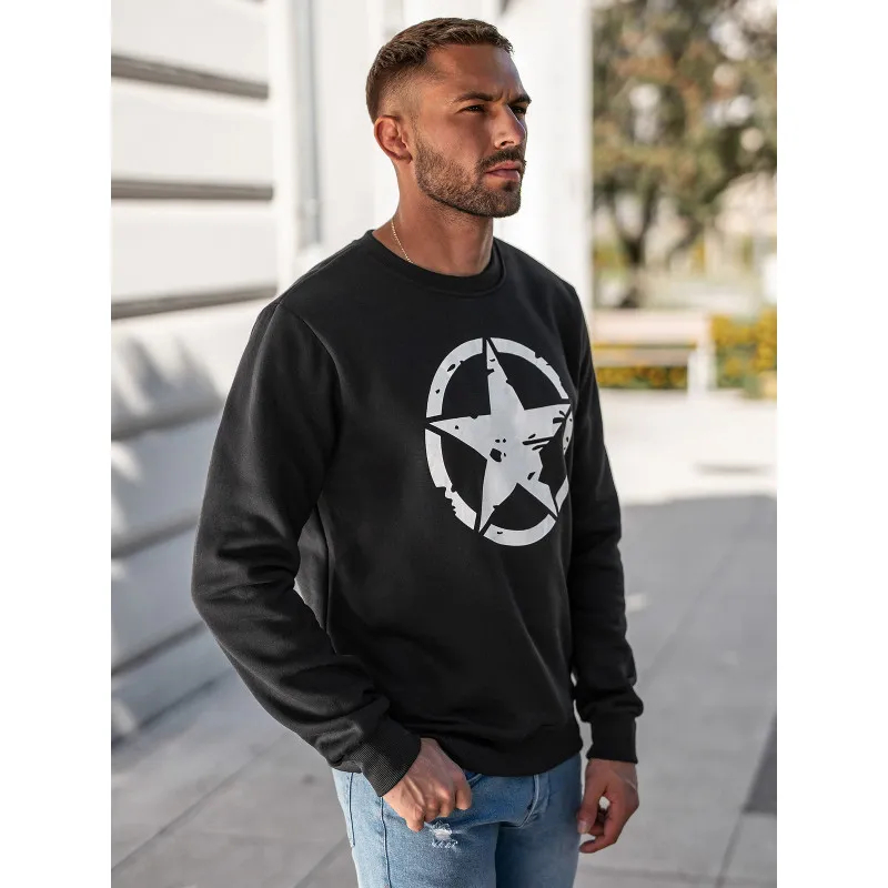 Miesten musta Military star pusero Huputtomat puserot