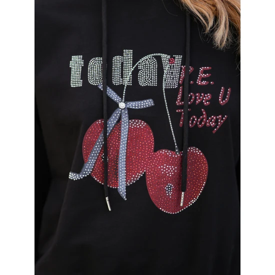 Moteriškas juodas džemperis Today Džemperiai su gobtuvu