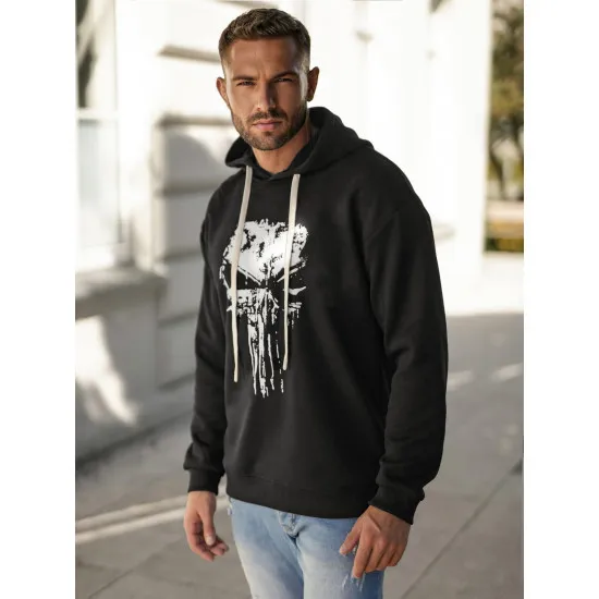 Vyriškas juodas džemperis su gobtuvu  Skull Džemperiai su gobtuvu
