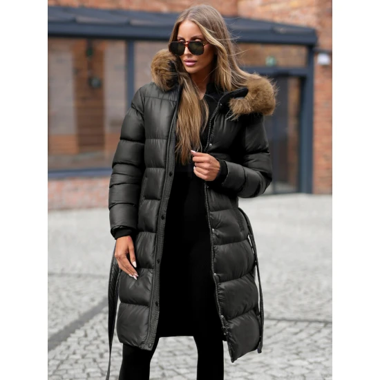 Moteriška juodos spalvos žieminė striukė su gobtuvu Merin Moteriškos striukės