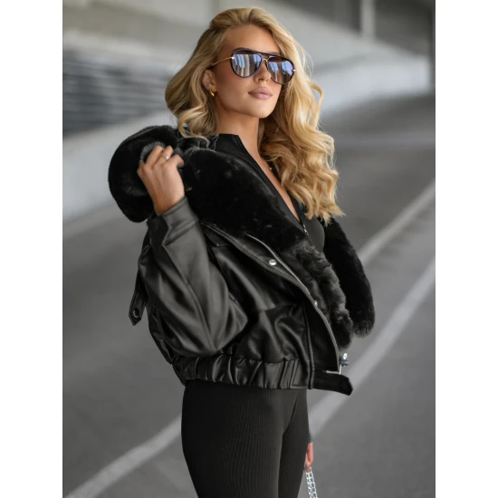 Moteriška juoda odinė striukė Tiara Striukės