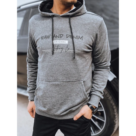 Vyriškas pilkas džemperis su gobtuvu Denim Vyriški džemperiai su gobtuvu