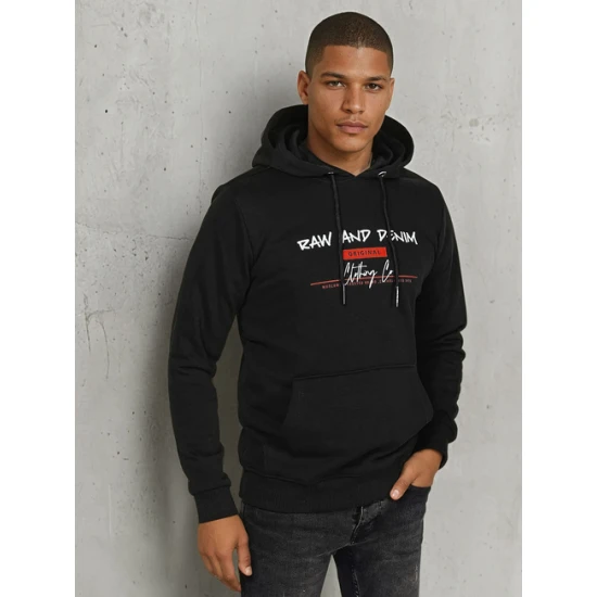 Vyriškas juodas džemperis su gobtuvu Denim Vyriški džemperiai su gobtuvu