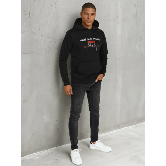 Vyriškas juodas džemperis su gobtuvu Denim Vyriški džemperiai su gobtuvu