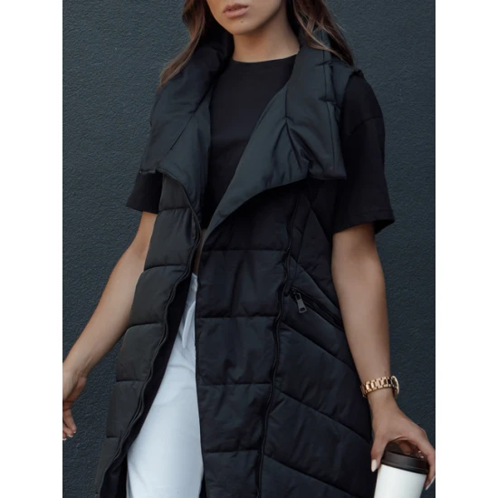 Moteriškas juoda liemenė be gobtuvo Serkis Moteriškos liemenės