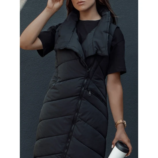 Moteriškas juoda liemenė be gobtuvo Serkis Moteriškos liemenės