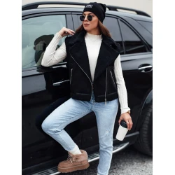 Moteriška juoda liemenė su kailiuku Wool