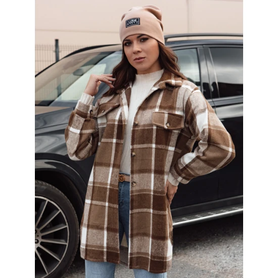 Moteriškas rudas marškinių stiliaus švarkas Plaidify Moteriškos striukės