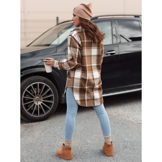 Moteriškas rudas marškinių stiliaus švarkas Plaidify Moteriškos striukės