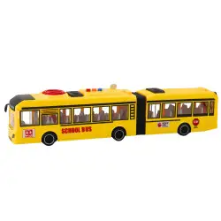 Geltonas mokyklinis autobusas su šviesų ir garso efektais