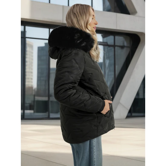 Moteriška juoda žieminė striukė su gobtuvu Levi Moteriškos striukės