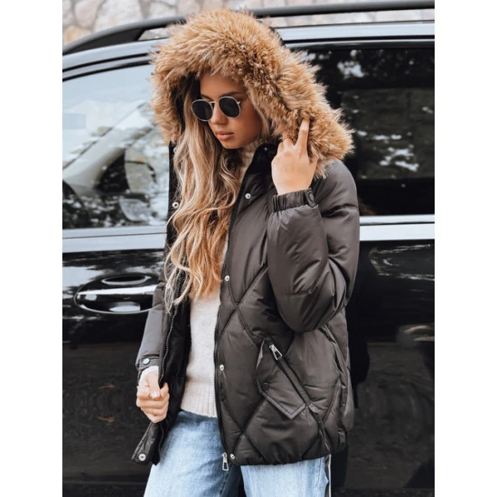 Moteriška juoda žieminė striukė su gobtuvu Mari Moteriškos striukės