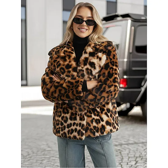 Moteriška ruda kailinė striukė su gyvūniniu raštu Leopard Moteriškos striukės