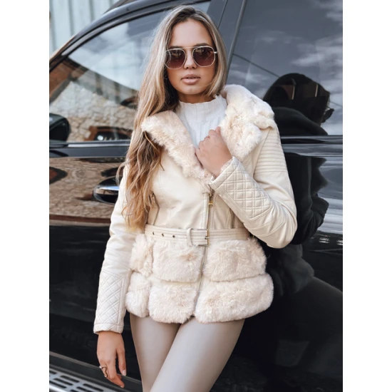 Moteriška rusva odinė baikerio striukė su kailiu Lora Striukės