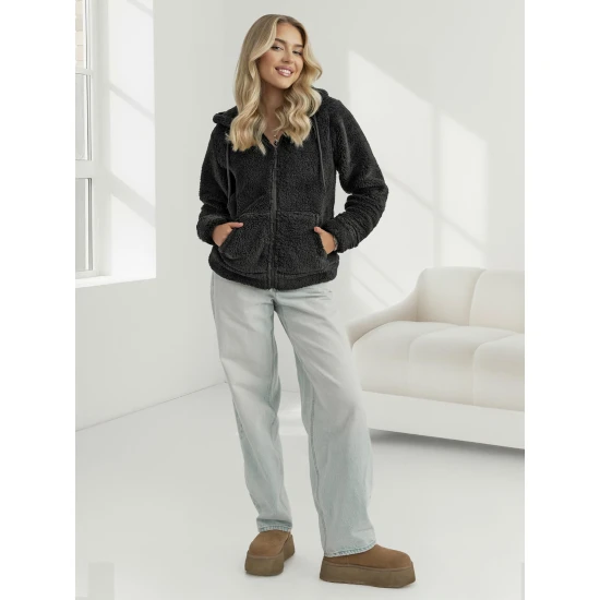 Moteriškas juodas džemperis su gobtuvu Mona Džemperiai su gobtuvu