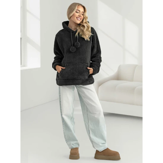 Moteriškas juodas džemperis su gobtuvu Nara Džemperiai su gobtuvu