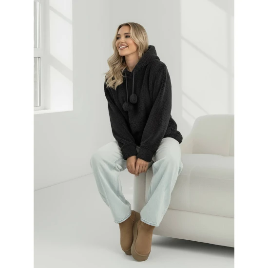 Moteriškas juodas džemperis su gobtuvu Nara Džemperiai su gobtuvu