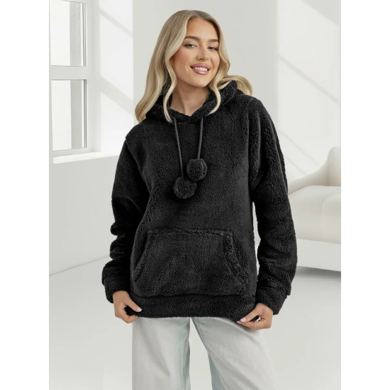 Moteriškas juodas džemperis su gobtuvu Nara Džemperiai su gobtuvu