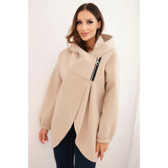 Moteriškas rusvas džemperis pašiltintas su gobtuvu Jonit Džemperiai su gobtuvu