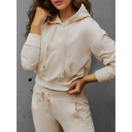 Moteriškas rusvas džemperis su gobtuvu Sonia Džemperiai su gobtuvu