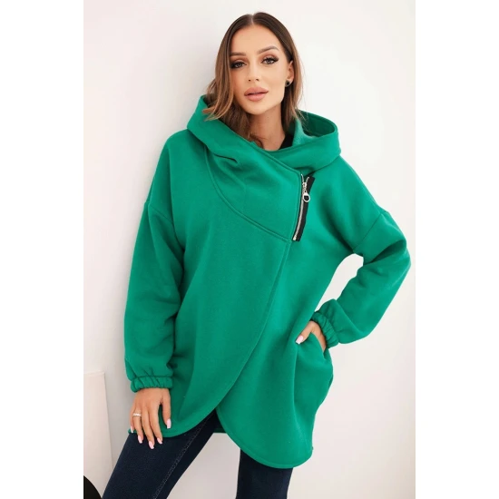 Moteriškas žalias džemperis pašiltintas su gobtuvu Jonit Džemperiai su gobtuvu