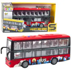 Raudonas miesto dviaukštis autobusas