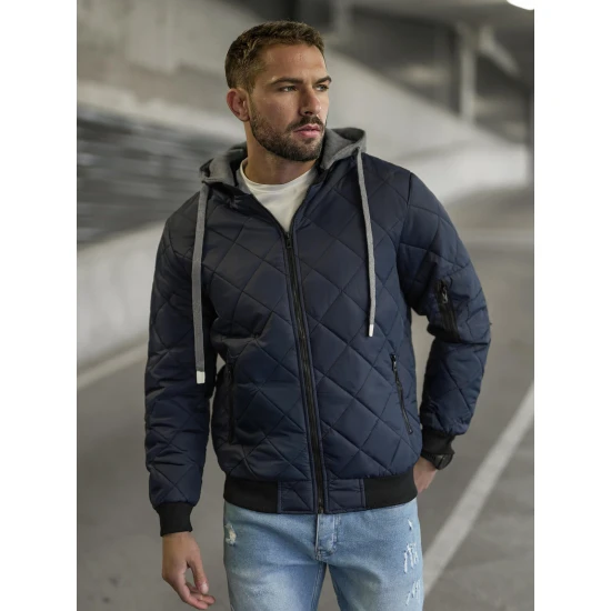 Akcija Tamsiai mėlyna vyriška striukė su gobtuvu Lator JS/8M986/215