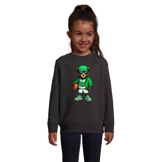 Vaikiškas juodas džemperis Meškinas su kamuoliu Krepšinis