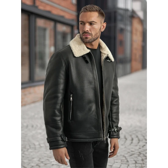 Vyriška juoda odinė striukė su kailiumi Andy Odinės striukės