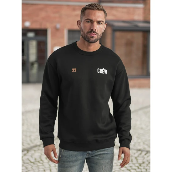 Vyriškas juodas džemperis be gobtuvu Crew Džemperiai su užrašais