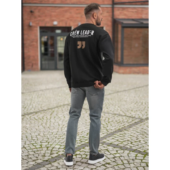 Vyriškas juodas džemperis be gobtuvu Crew Džemperiai su užrašais
