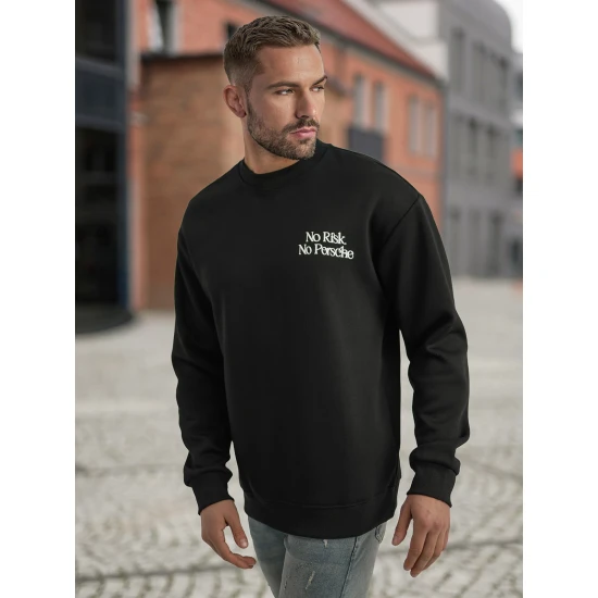 Vyriškas juodas džemperis be gobtuvu Risk Džemperiai su užrašais