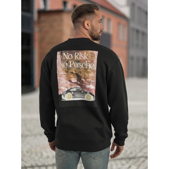 Vyriškas juodas džemperis be gobtuvu Risk Džemperiai su užrašais