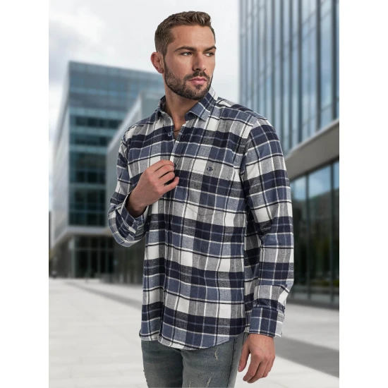 Vyriški tamsiai mėlyni languoti marškiniai Marino Marškiniai